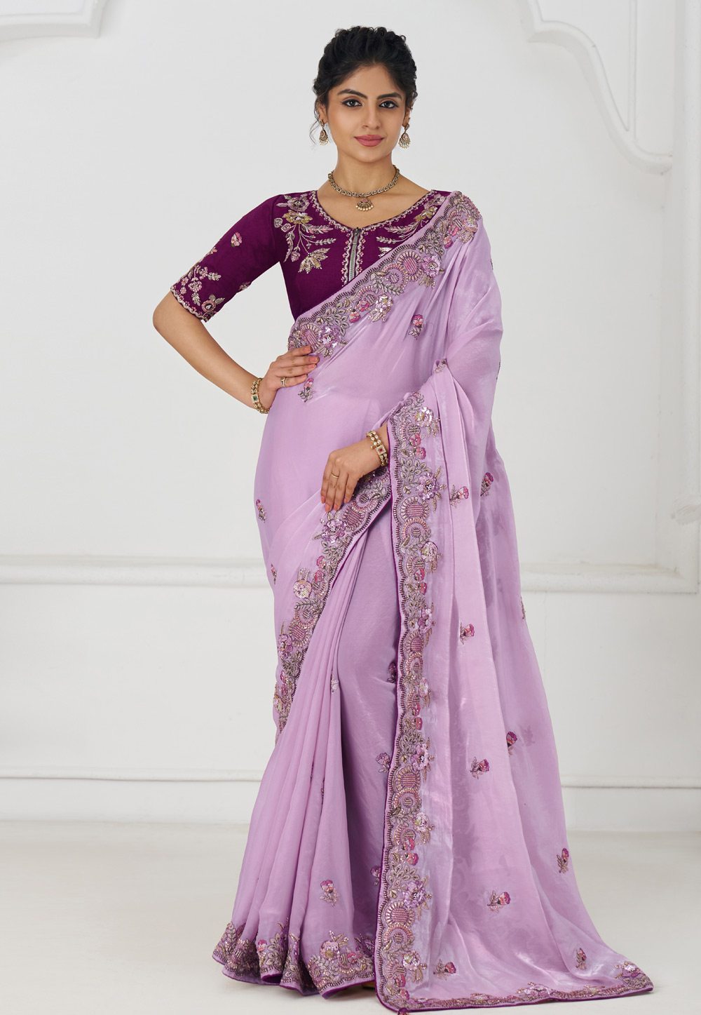 Lavender Silk Saree With Blouse 308990
