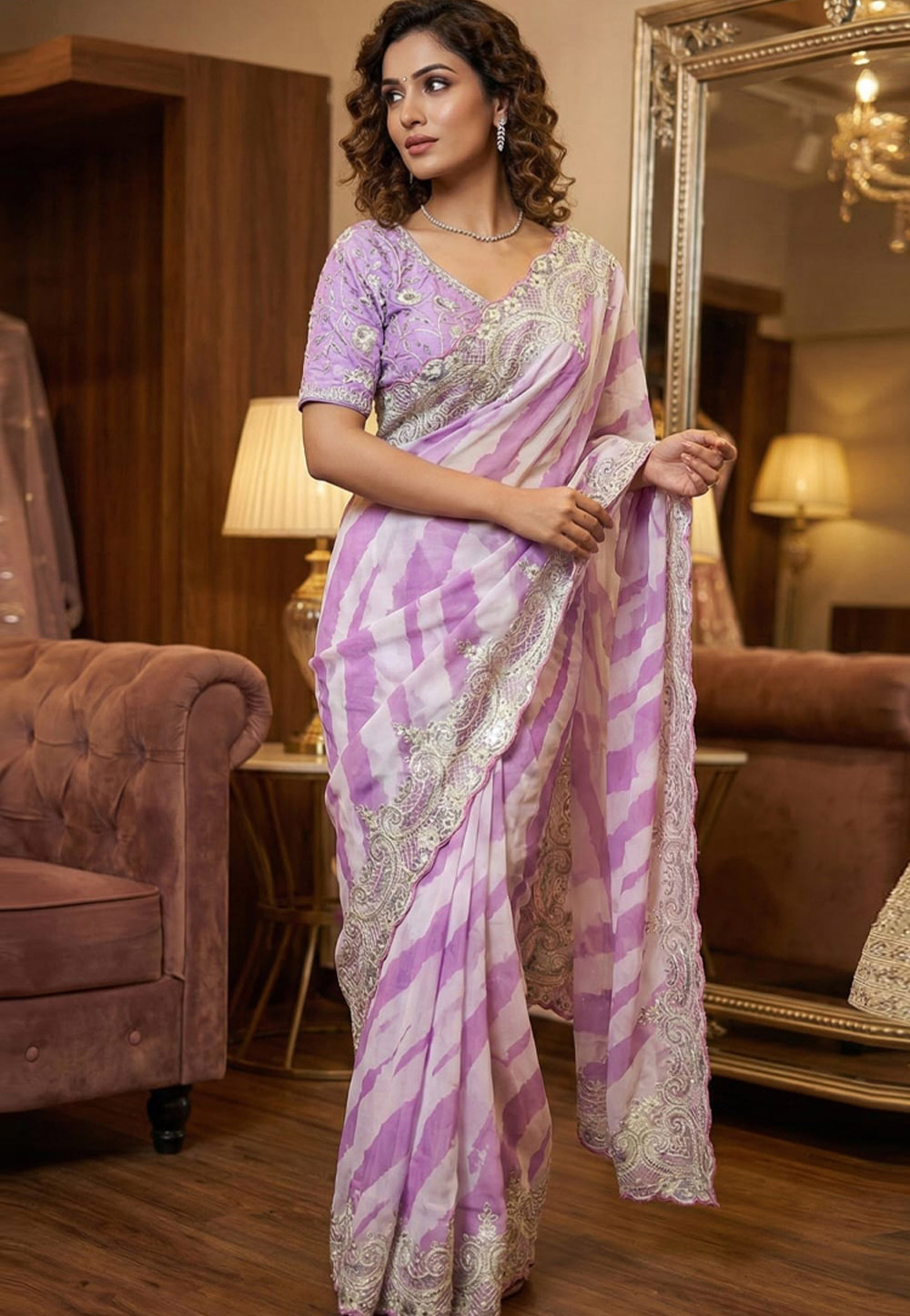 Lavender Silk Saree With Blouse 330069