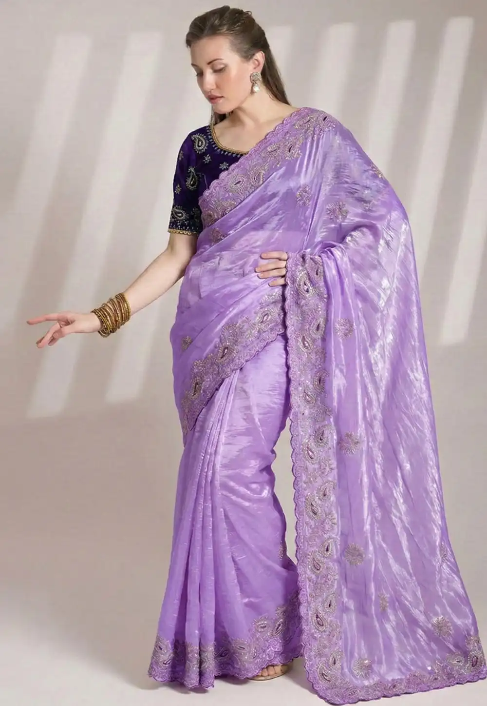 Lavender Silk Saree With Blouse 330071