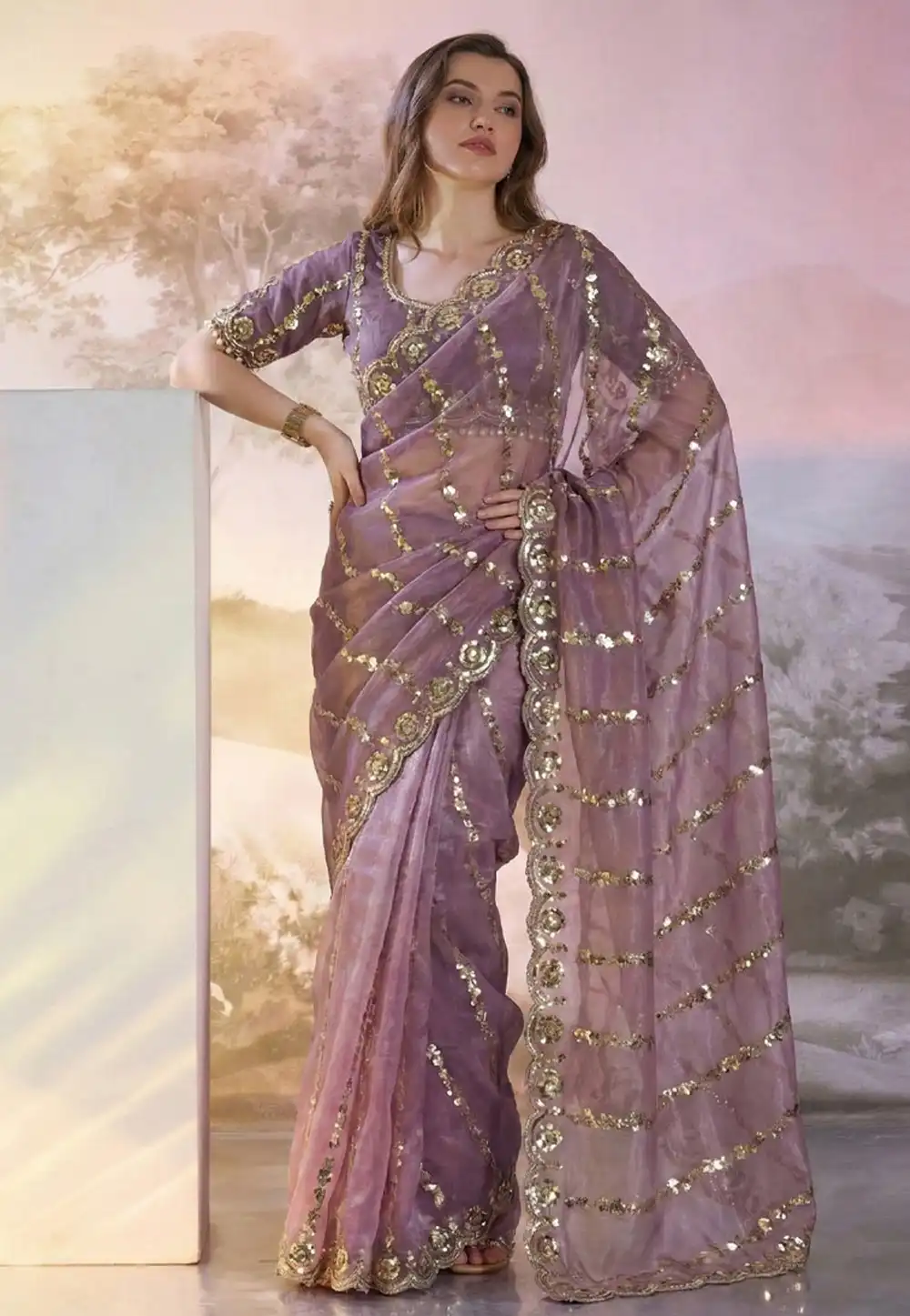 Mauve Silk Saree With Blouse 330080