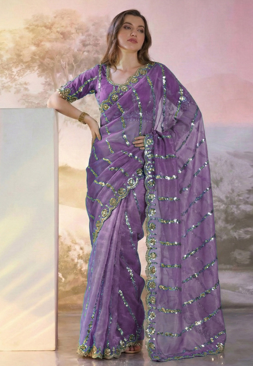 Lavender Silk Saree With Blouse 330084