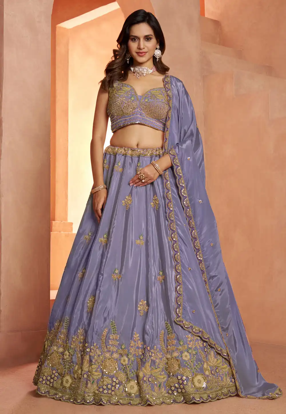 Lavender Silk Wedding Lehenga Choli 329407