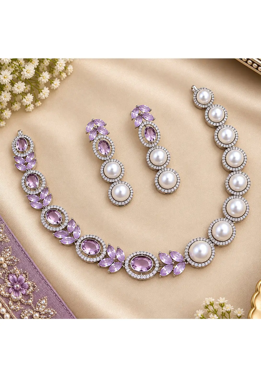 Lavender Stone Necklace With Earrings 335562