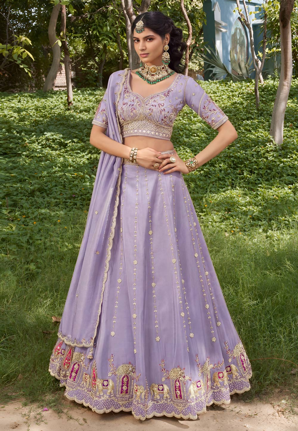 Lavender Tissue Lehenga Choli 329224