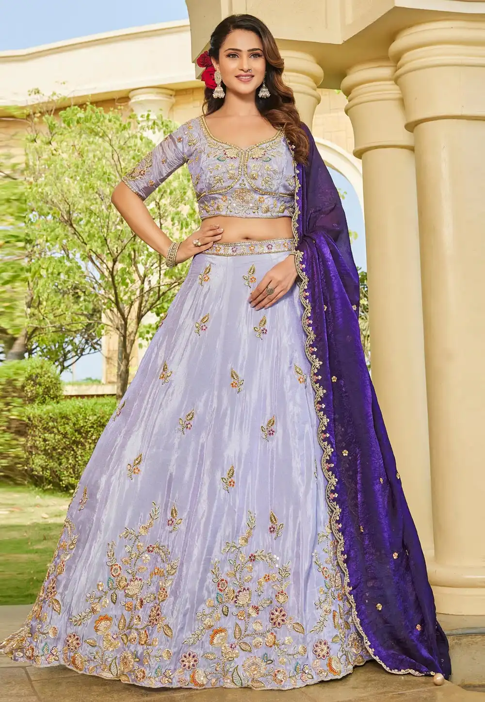 Lavender Tissue Lehenga Choli 329236