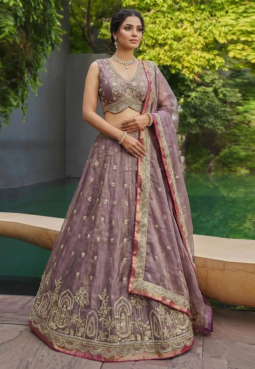 Lavender Tissue Lehenga Choli 332983