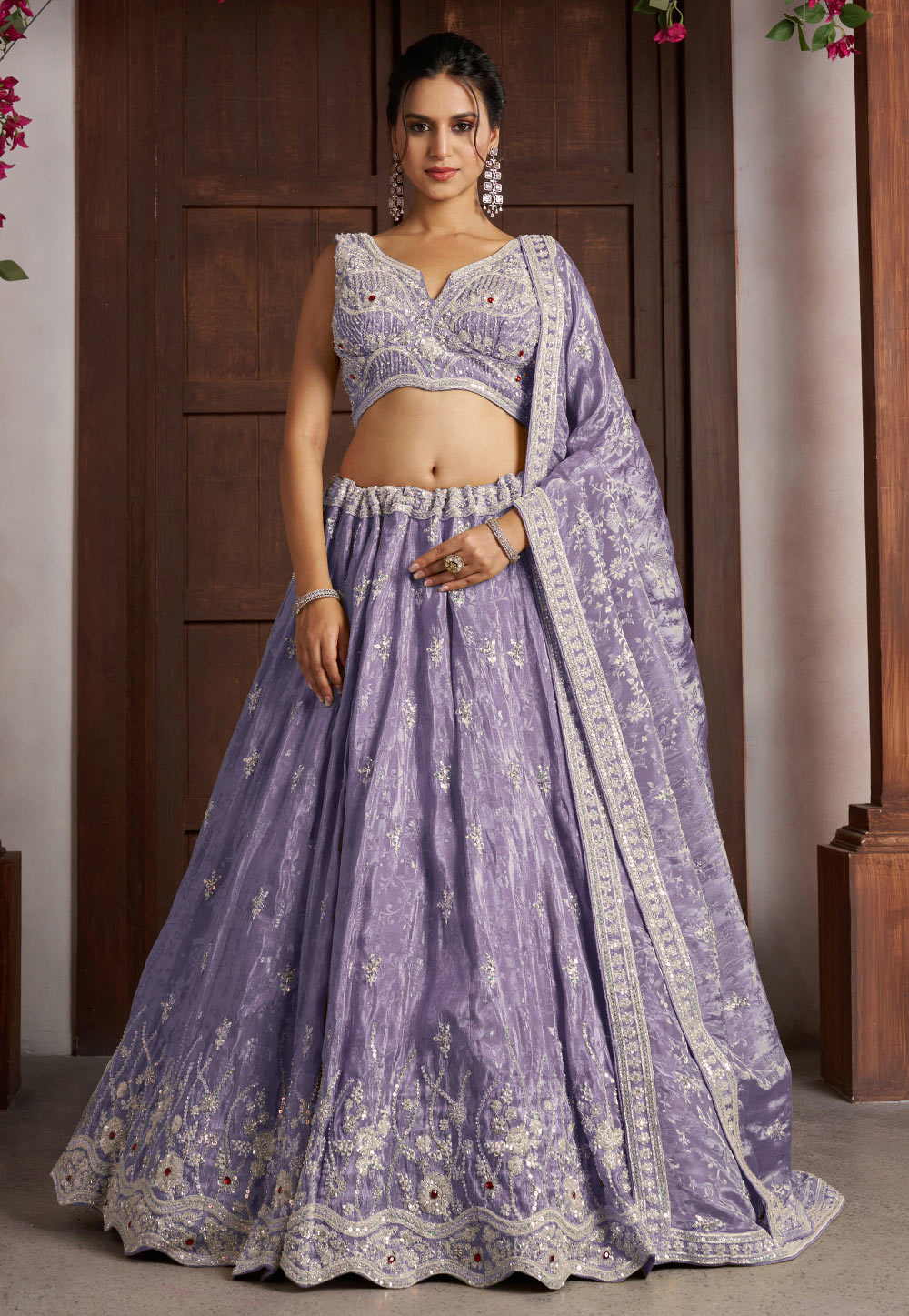 Lavender Tissue Lehenga Choli For Wedding 329408