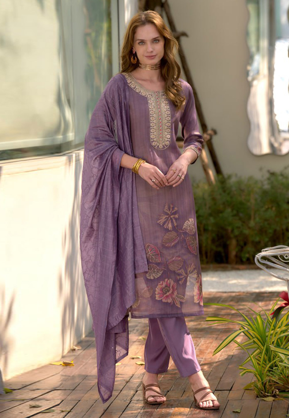 Lavender Tissue Readymade Pakistani Suit 311985