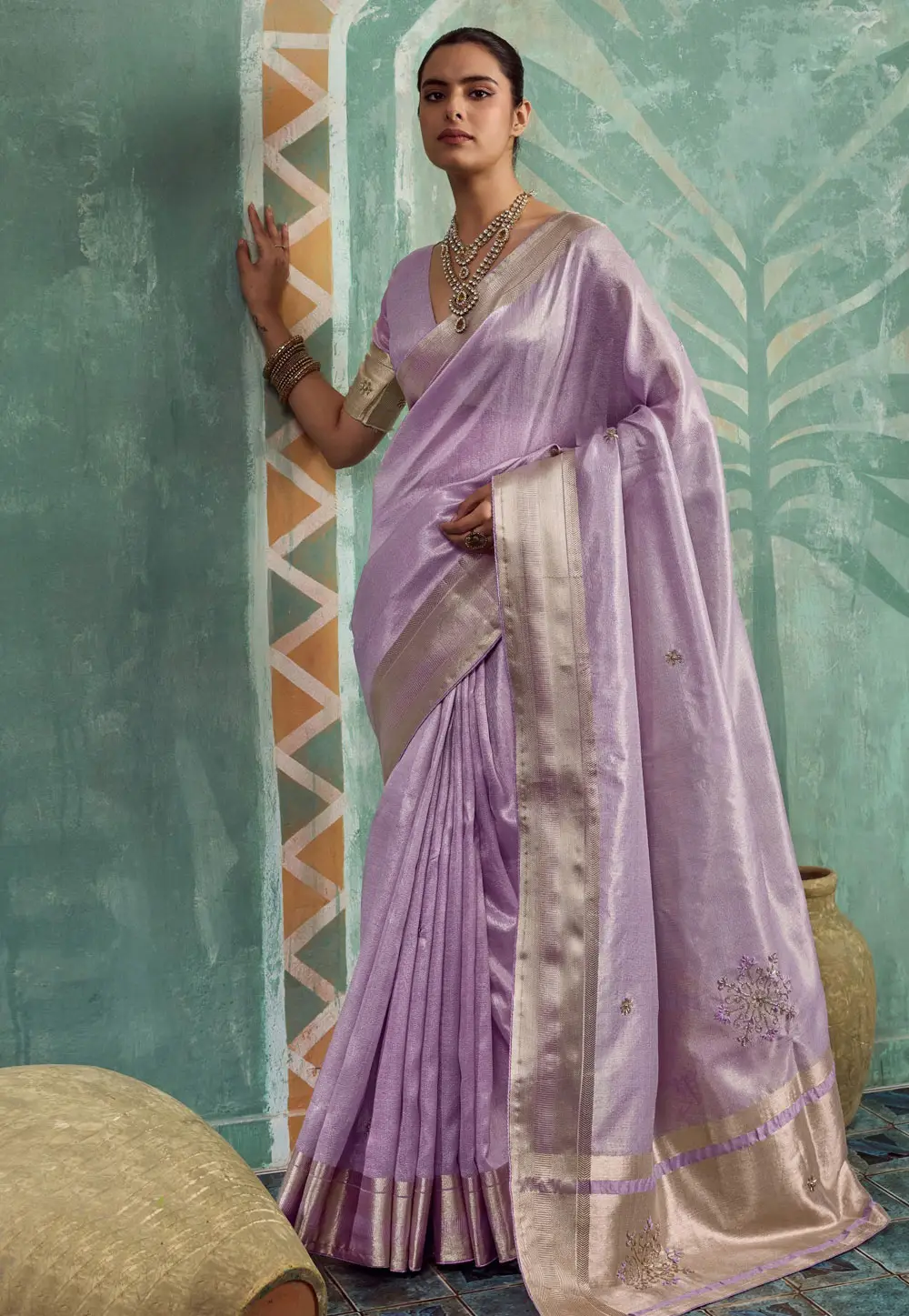 Lavender Tissue Saree With Blouse 332238