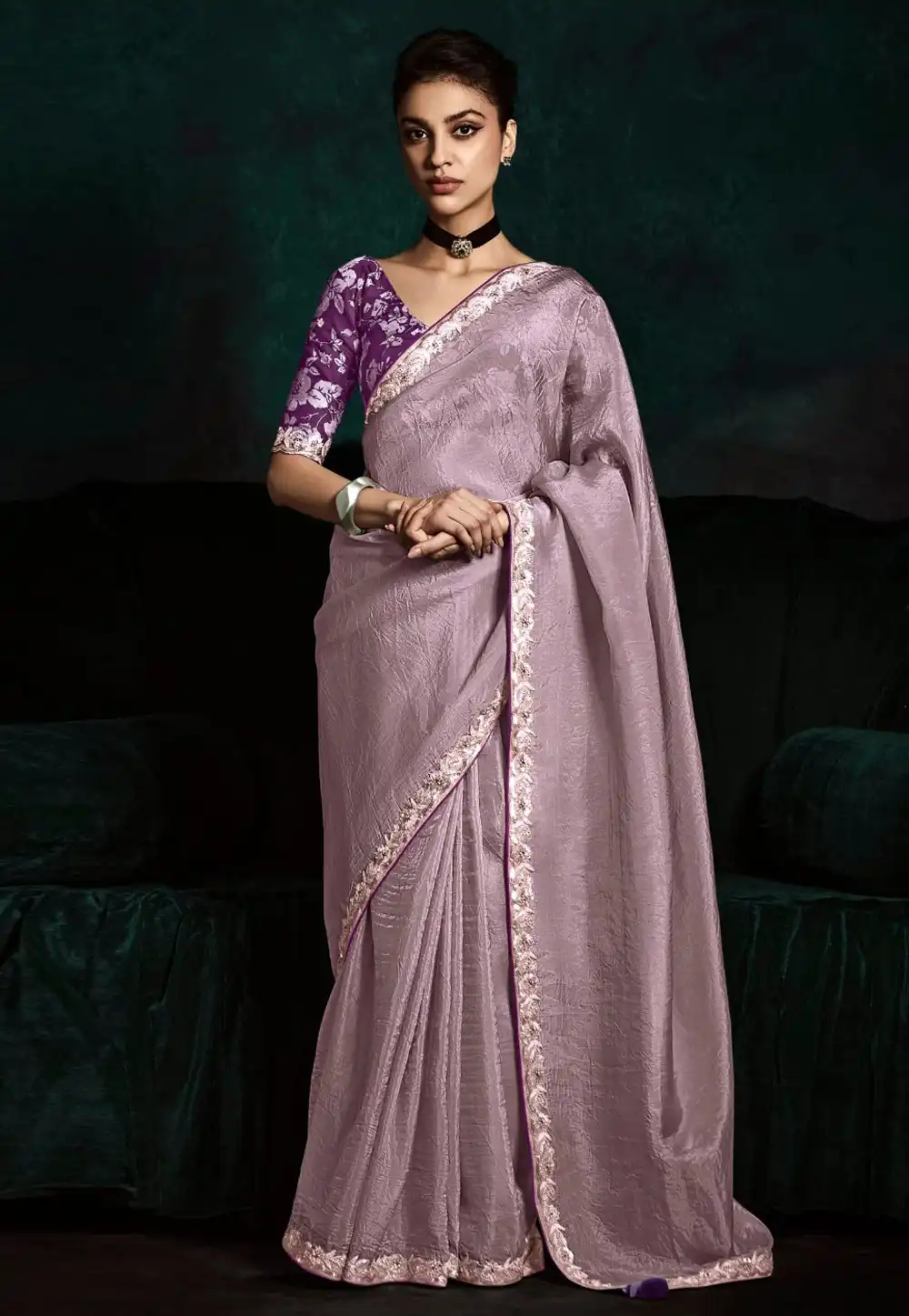 Lavender Tissue Saree With Blouse 315764