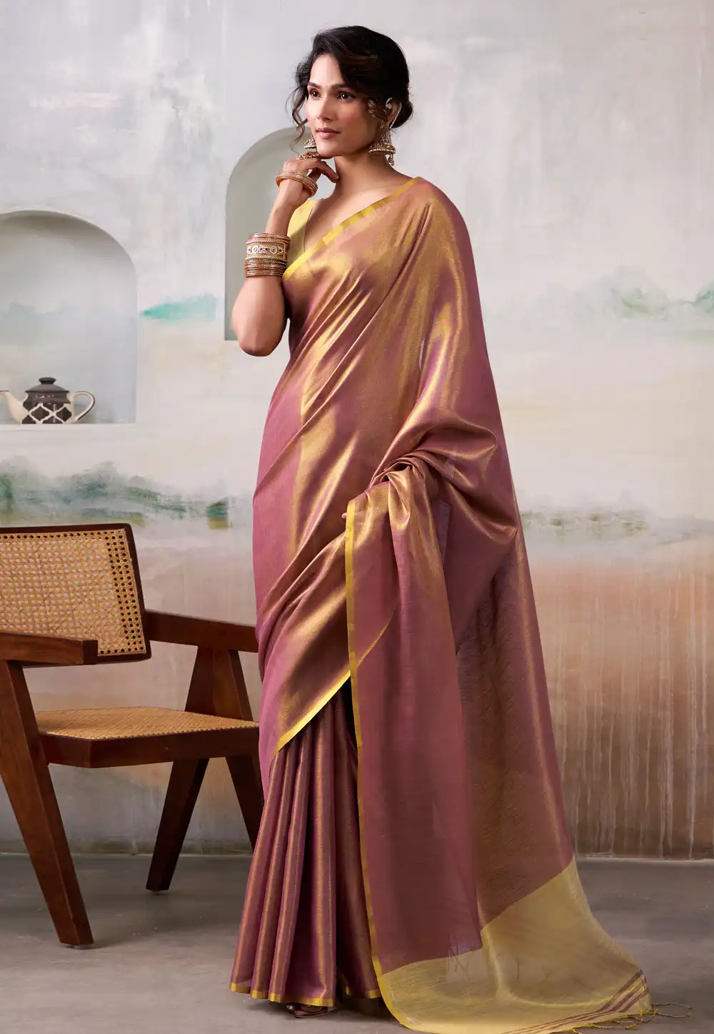 Lavender Tissue Saree With Blouse 320142