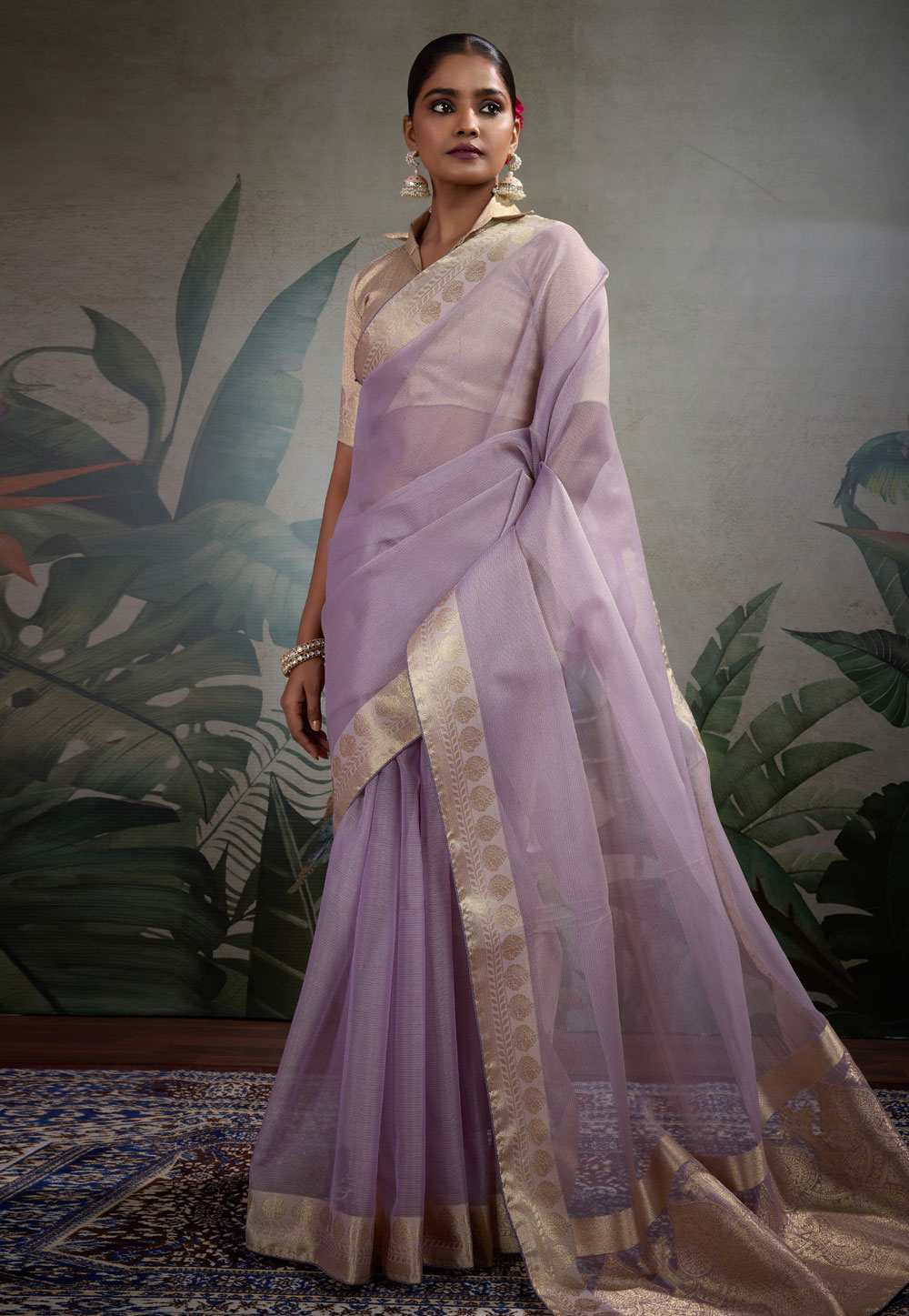 Lavender Tissue Saree With Blouse 312098