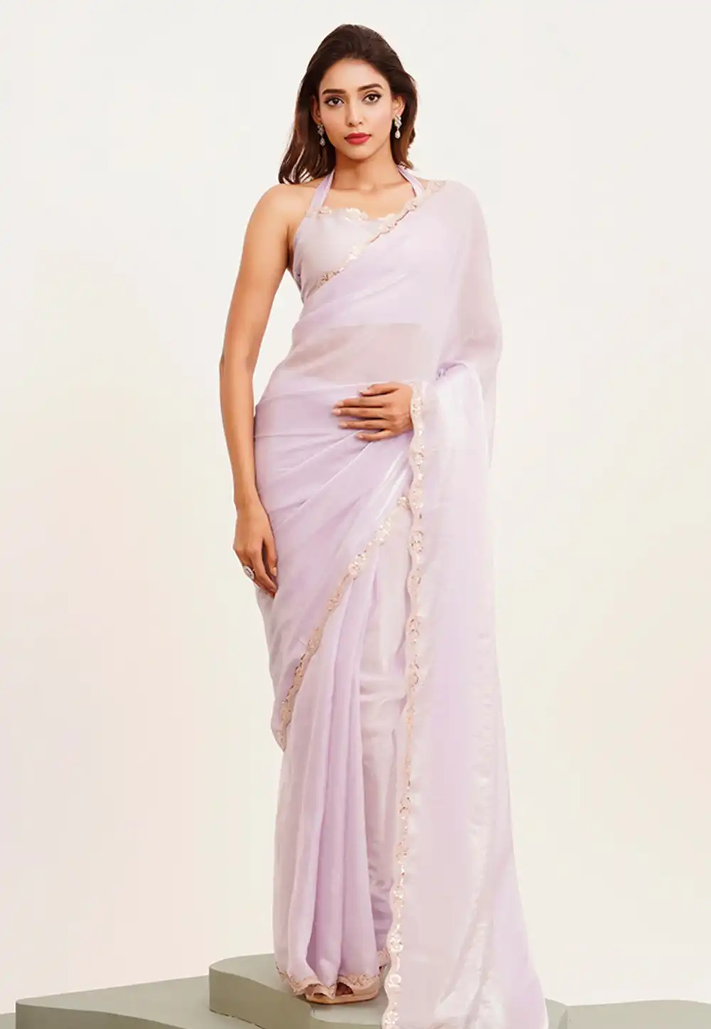 Lavender Tissue Saree With Blouse 311815