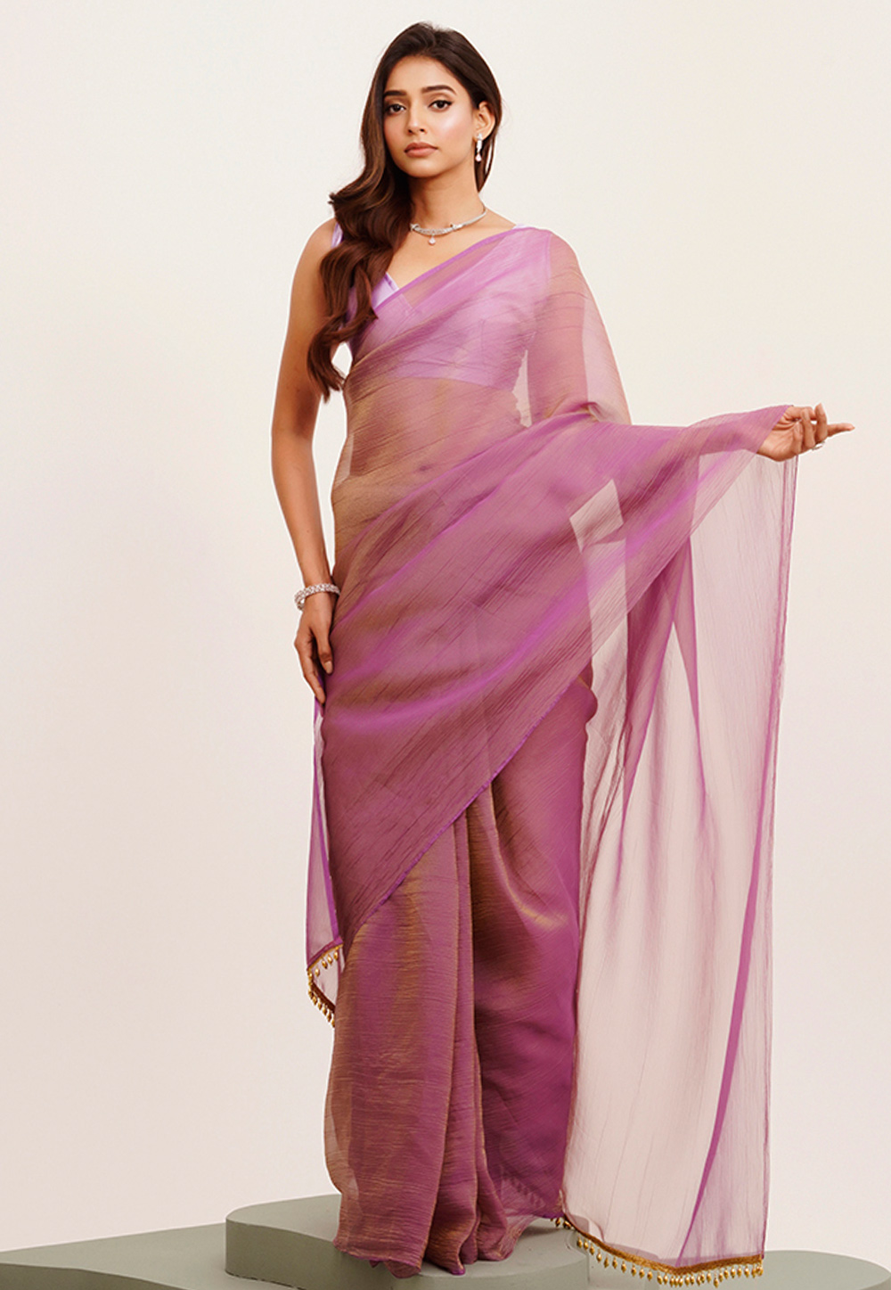 Lavender Tissue Saree With Blouse 311916