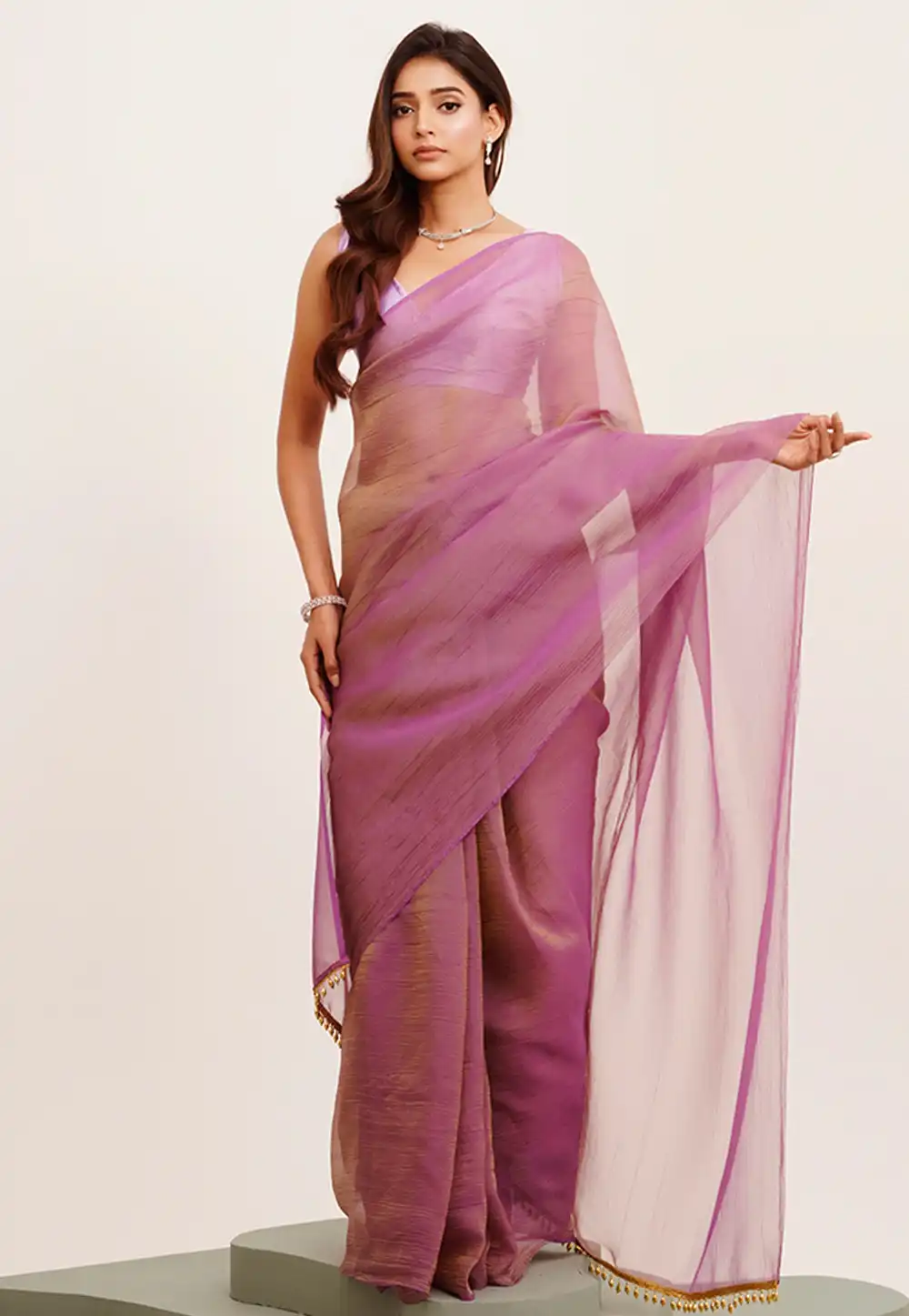 Lavender Tissue Saree With Blouse 311916