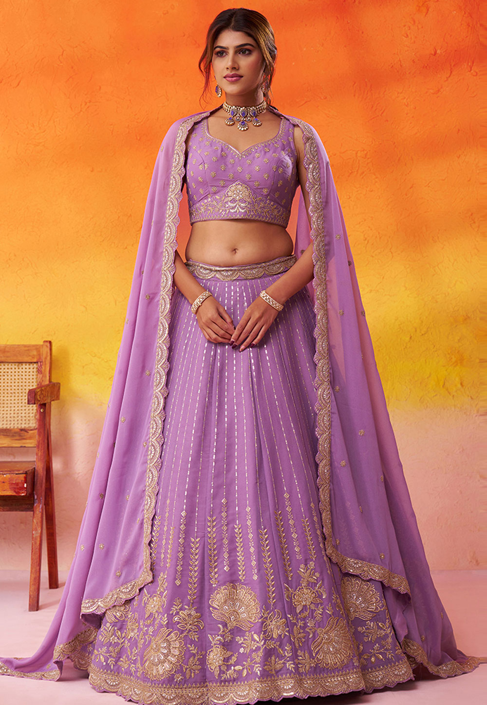 Lavender Tissue Silk Circular Lehenga Choli 320973