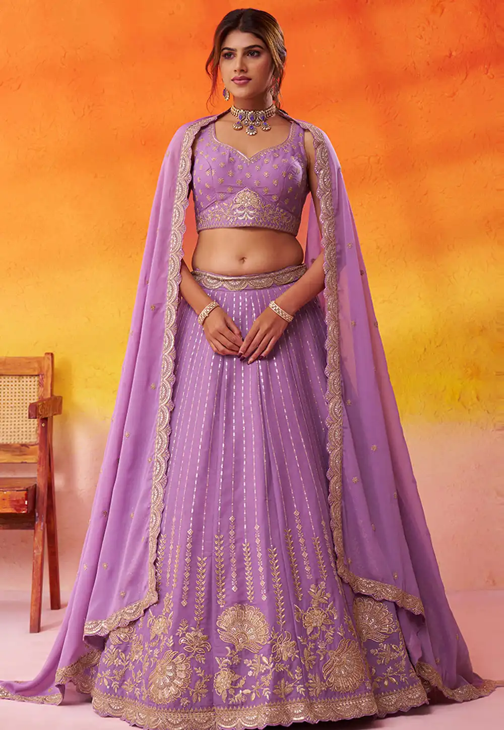 Lavender Tissue Silk Circular Lehenga Choli 320973