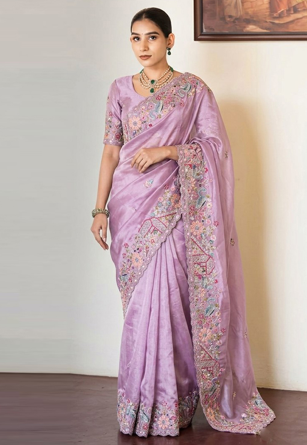 Lavender Tissue Silk Saree With Blouse 328989