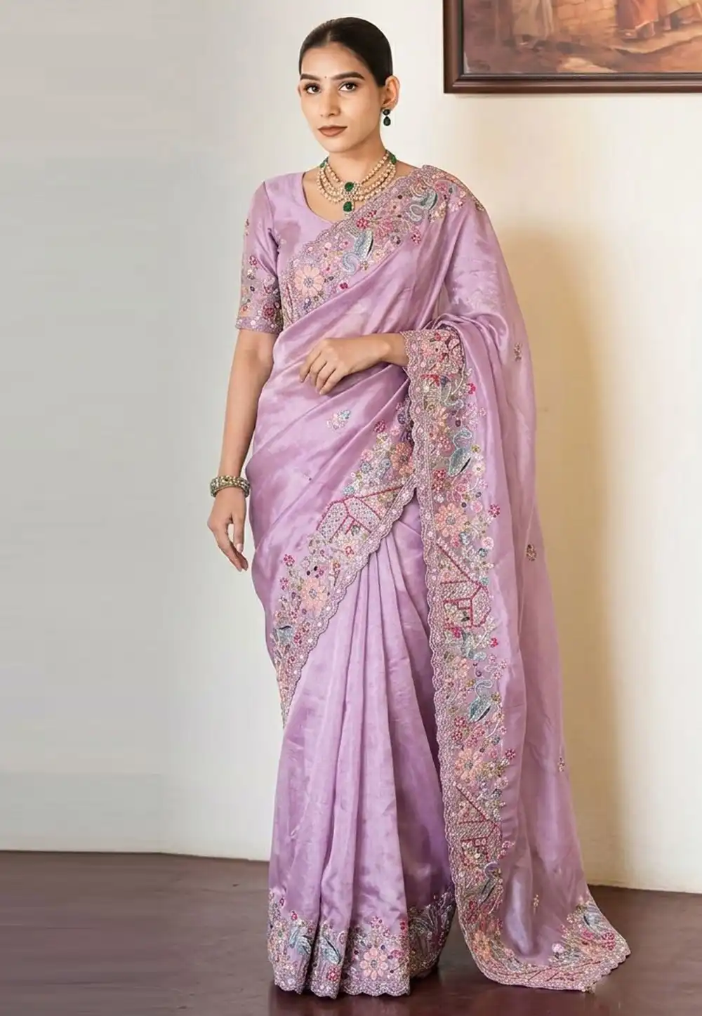 Lavender Tissue Silk Saree With Blouse 328989