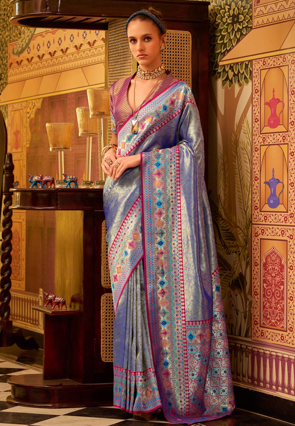 Lavender Tissue Silk Saree With Blouse 307221