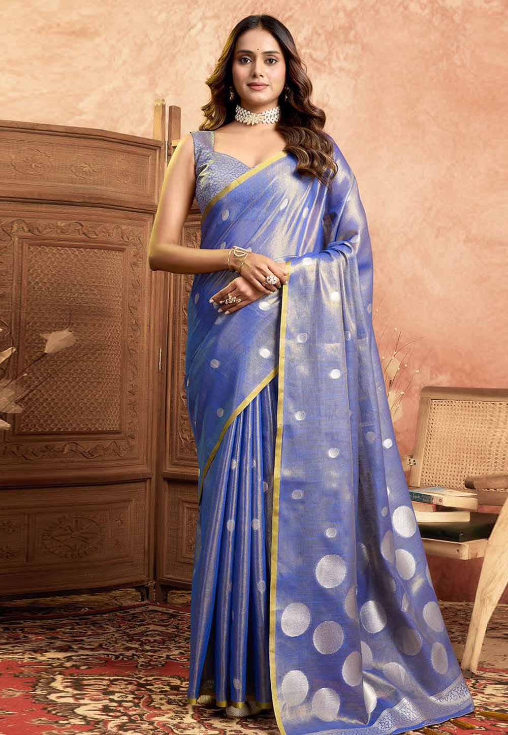 Lavender Tissue Silk Saree With Blouse 312526