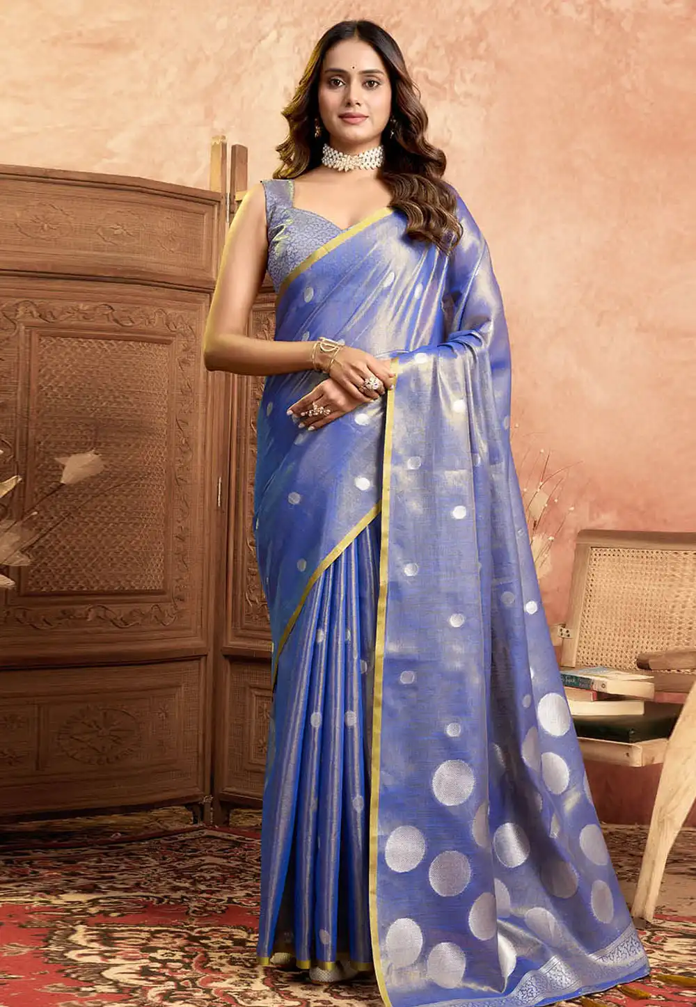Lavender Tissue Silk Saree With Blouse 312526