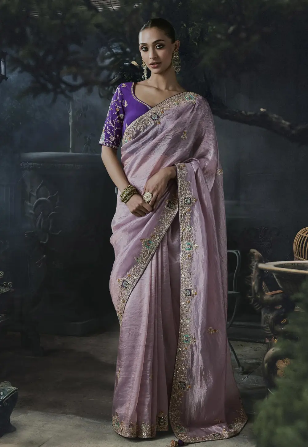 Lavender Tissue Silk Saree With Blouse 333030