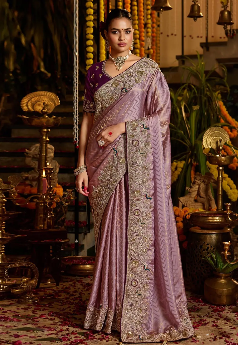 Lavender Tissue Silk Saree With Blouse 336025