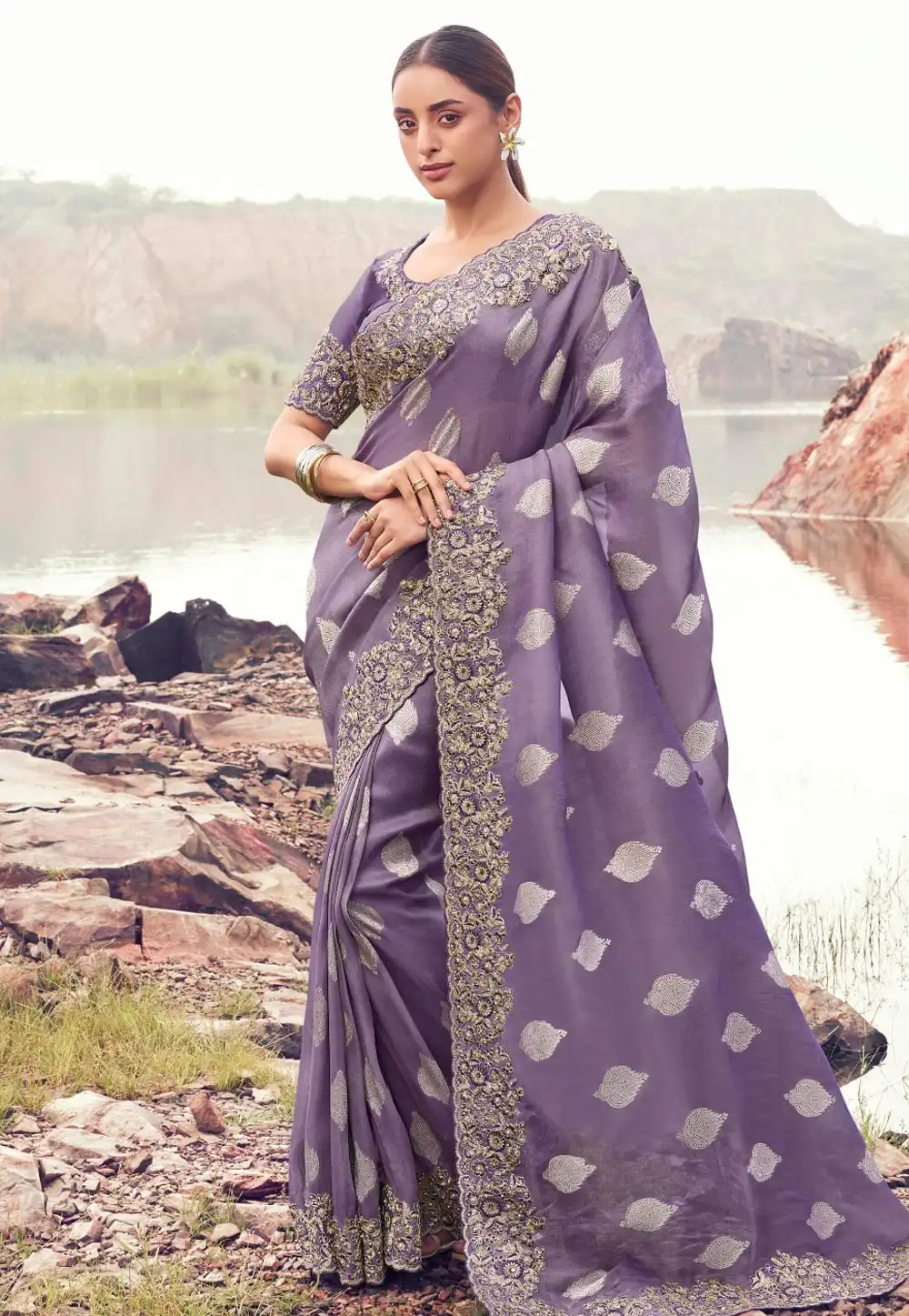 Lavender Tissue Silk Saree With Blouse 319719