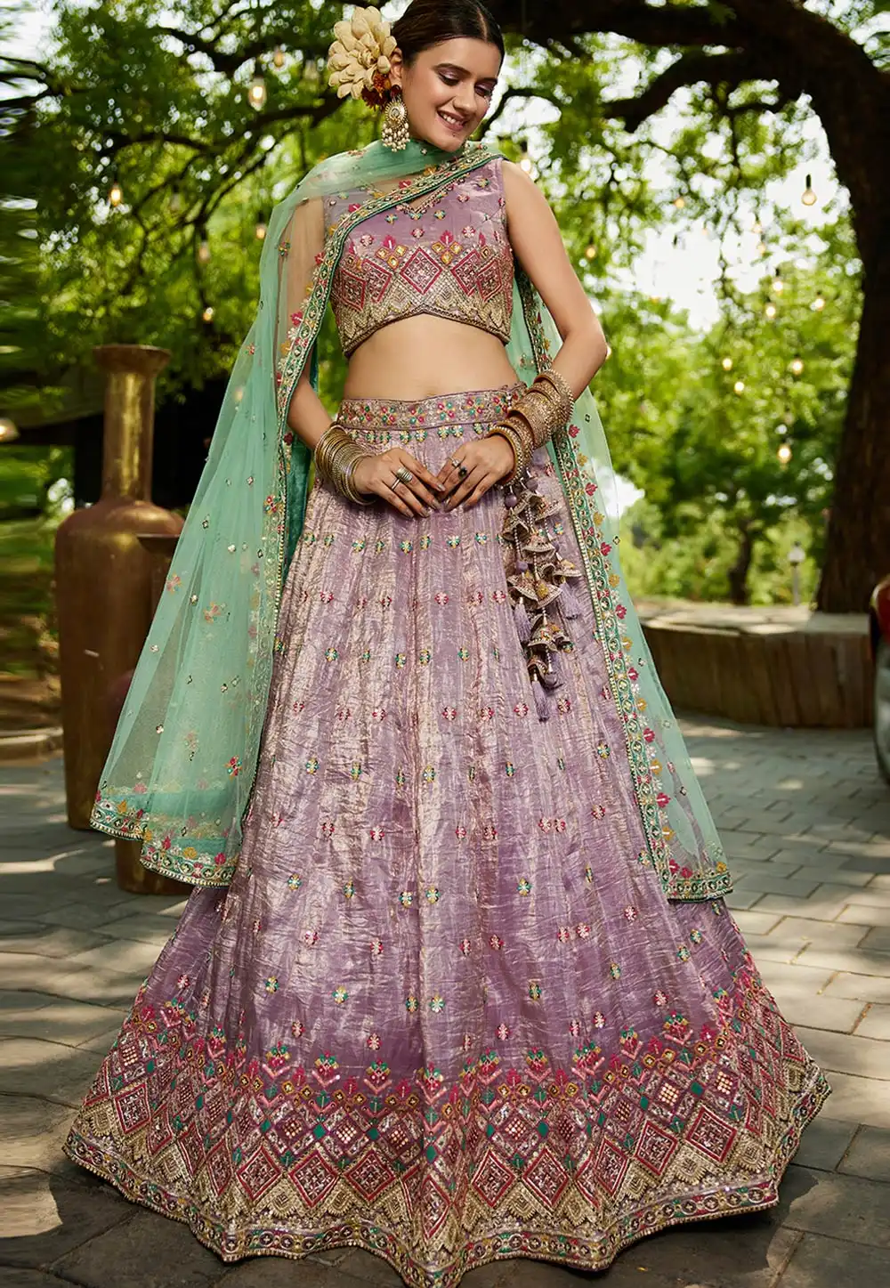 Lavender Tissue Wedding Lehenga Choli 312884