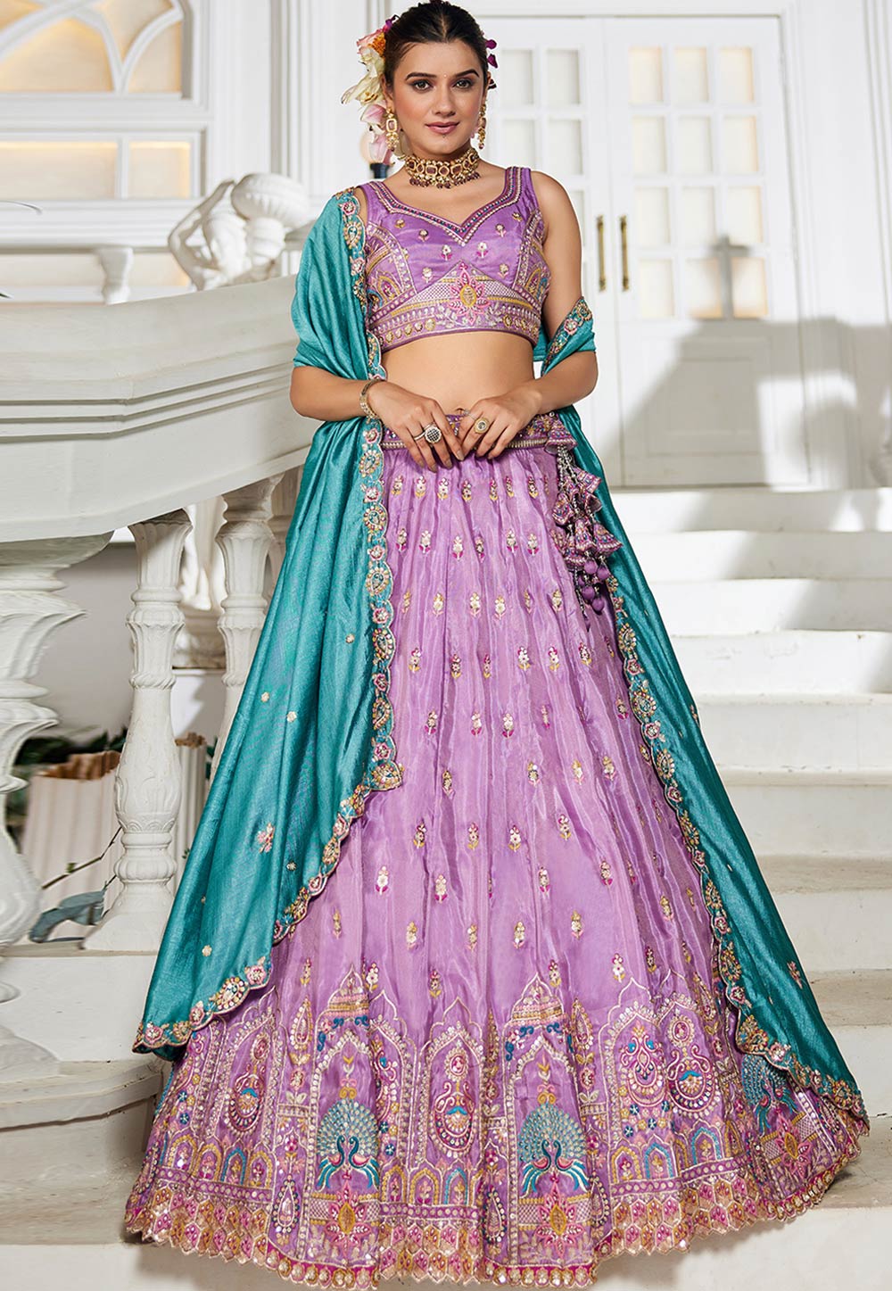 Lavender Tissue Wedding Lehenga Choli 312896