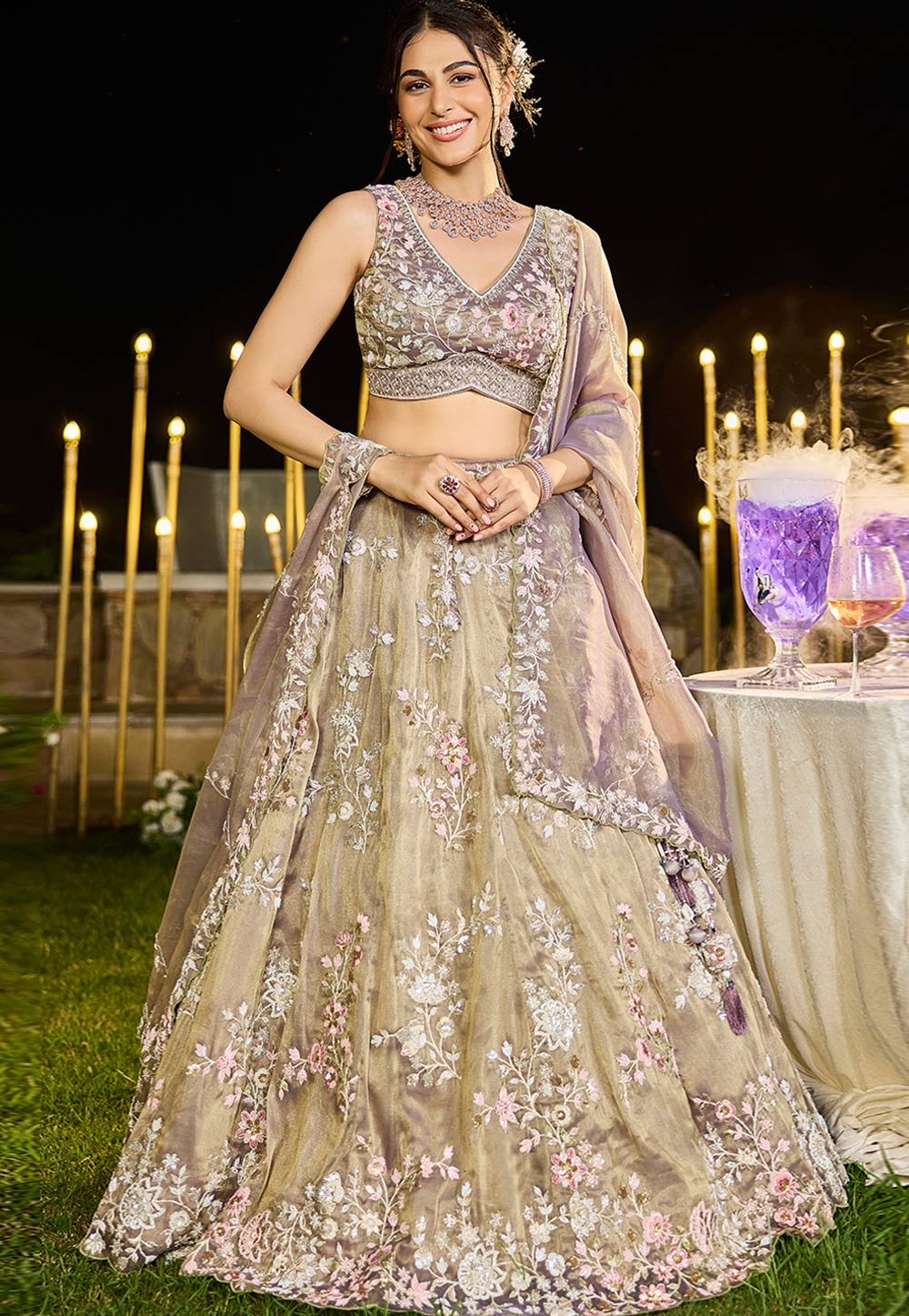 Lavender Tissue Wedding Lehenga Choli 319391