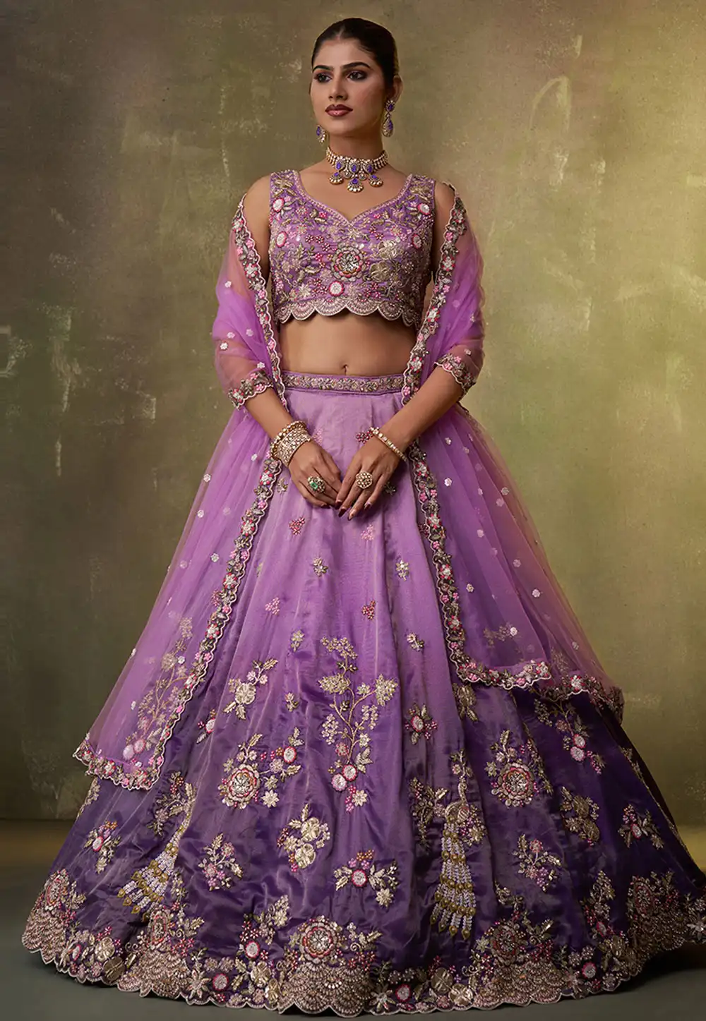 Lavender Tissue Wedding Lehenga Choli 320972