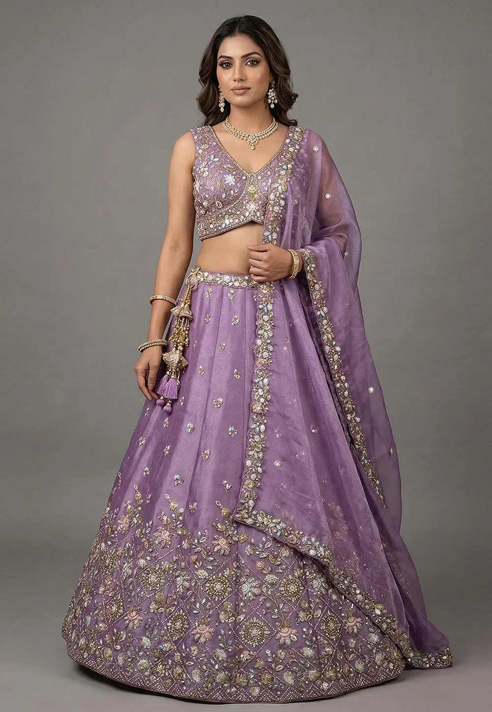 Lavender Tissue Wedding Lehenga Choli 332955