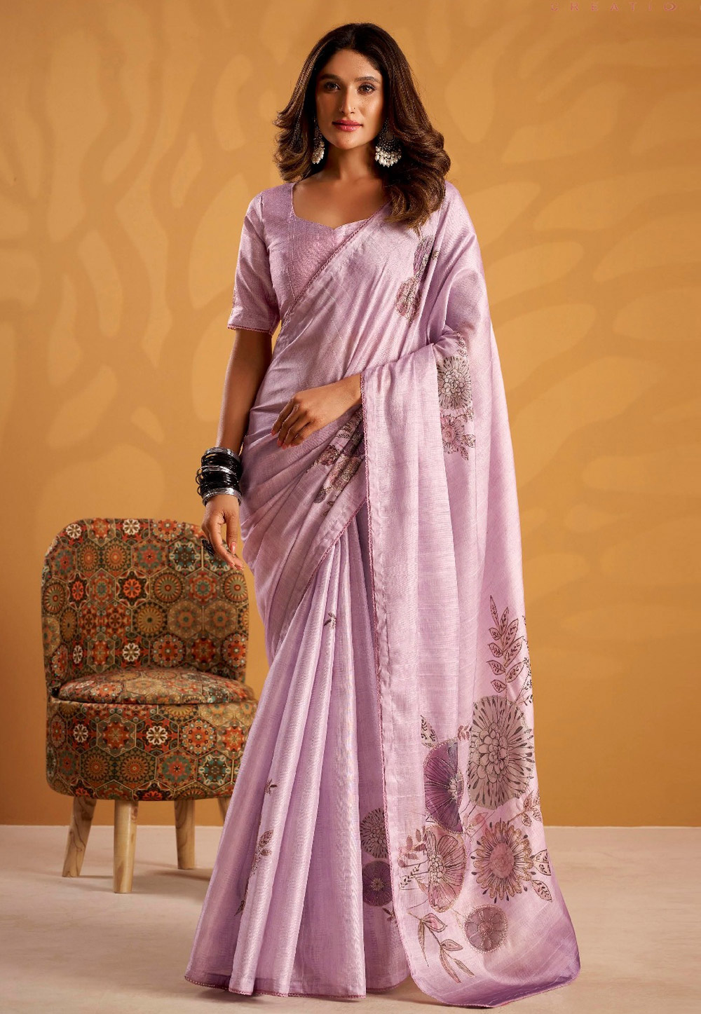 Lavender Tussar Silk Saree With Blouse 323763