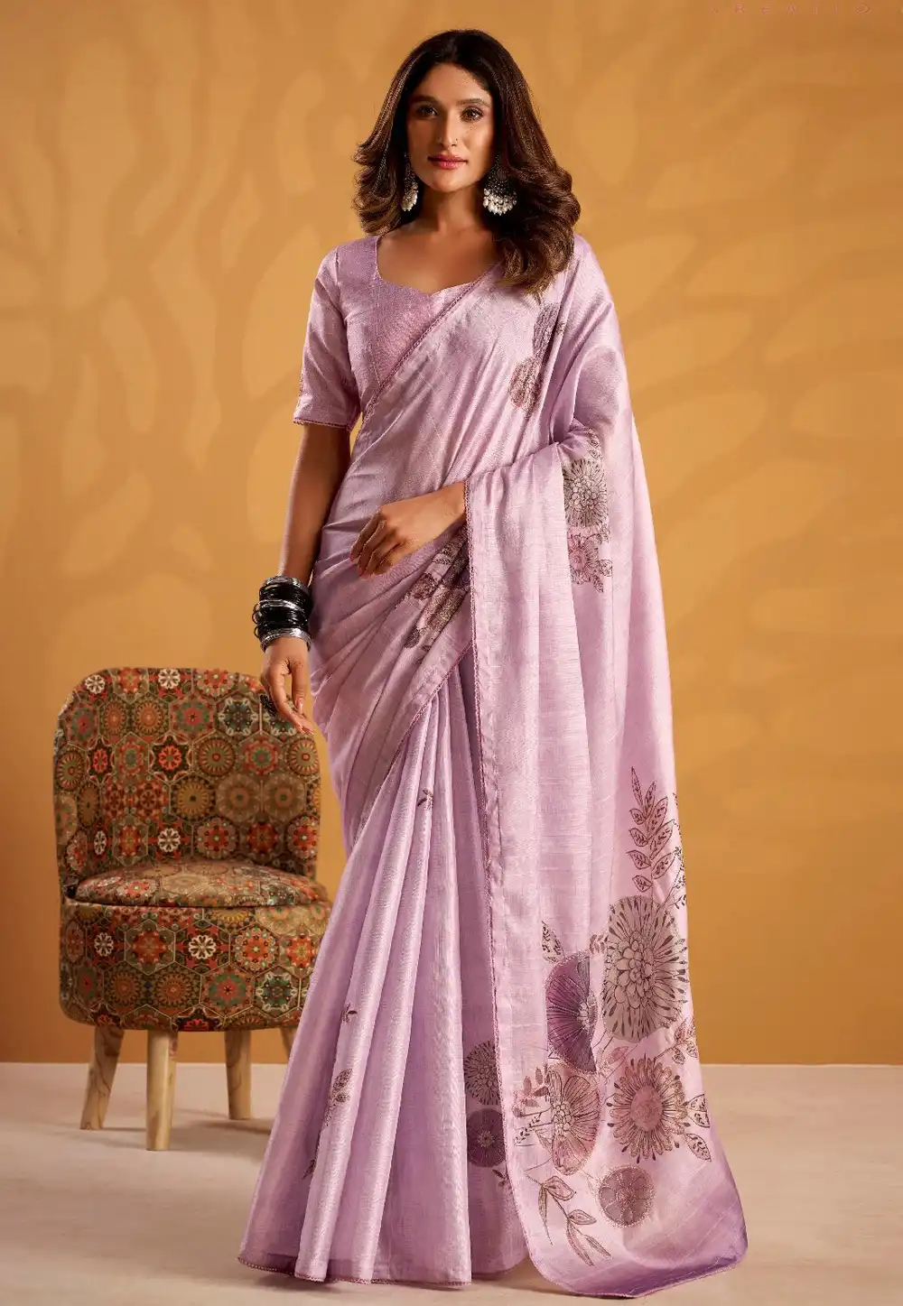 Lavender Tussar Silk Saree With Blouse 323763