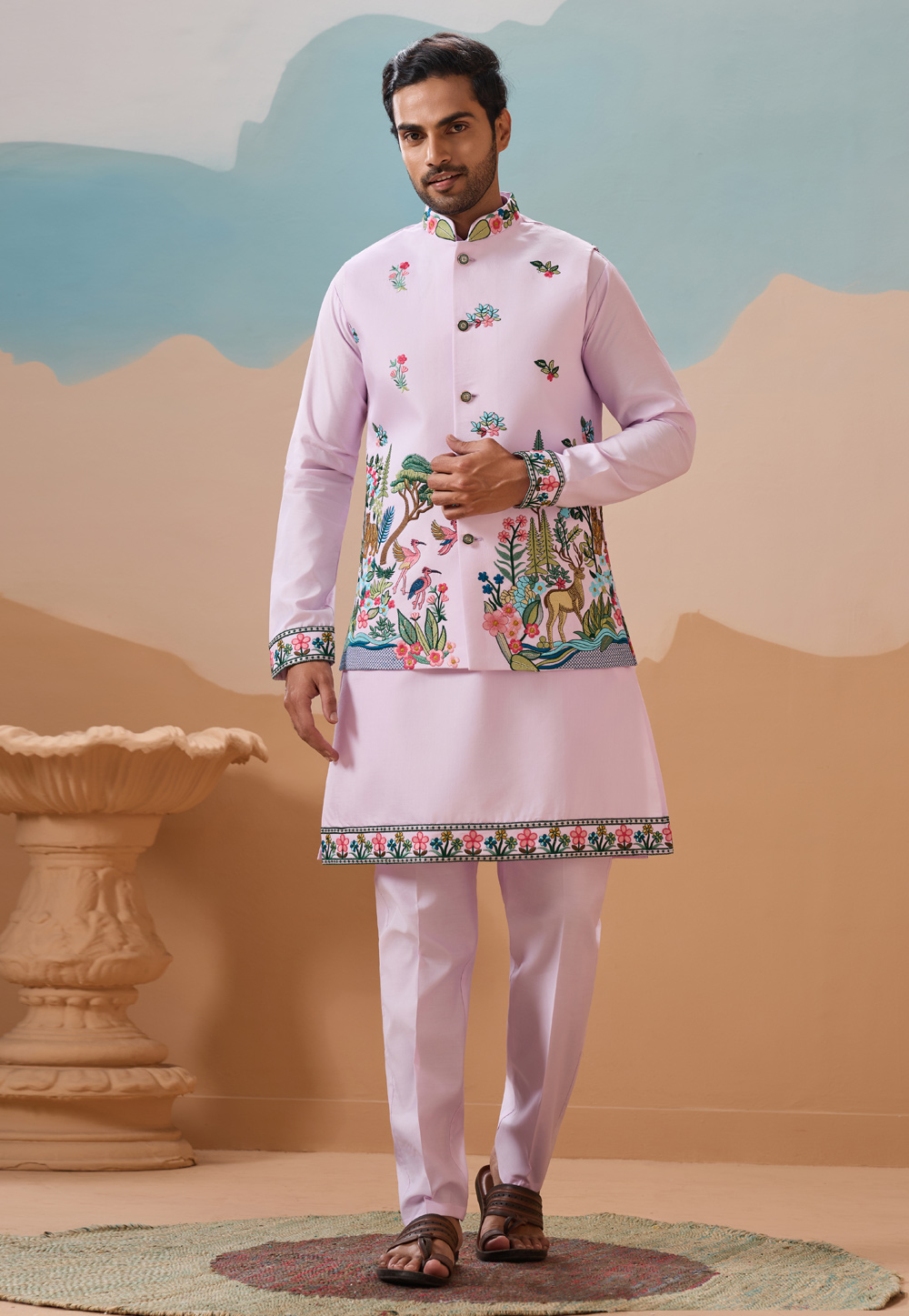 Lavender Viscose Kurta Pajama With Jacket 320859