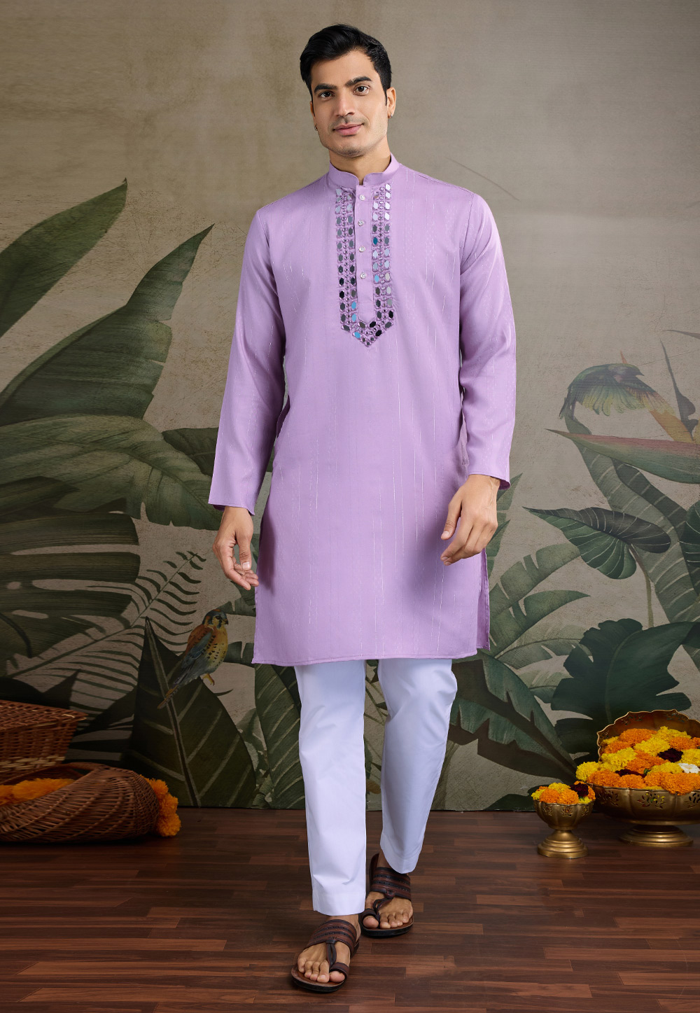 Lavender Viscose Rayon Kurta Pajama With Stole 311715