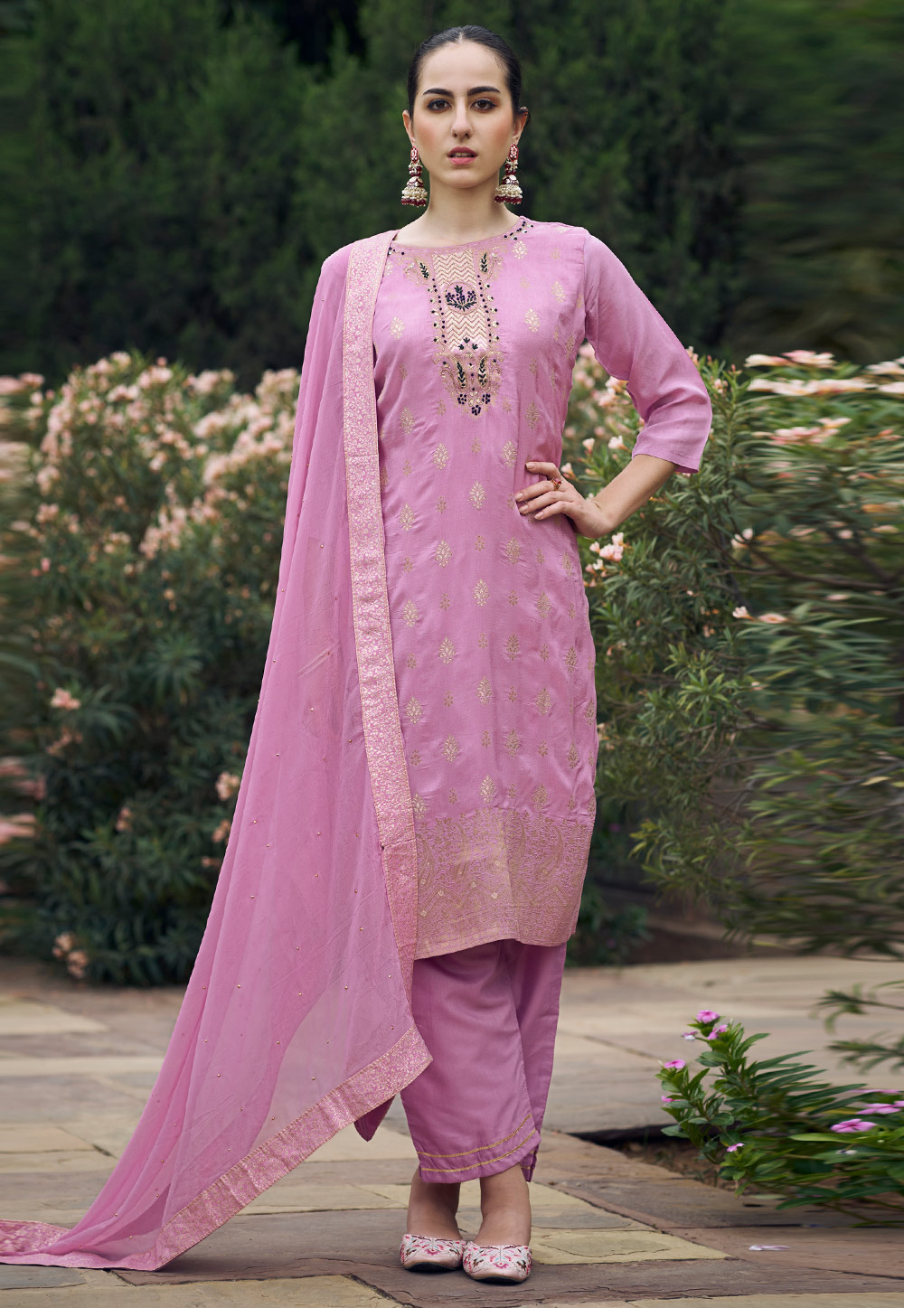 Lavender Viscose Rayon Readymade Pakistani Suit 308490