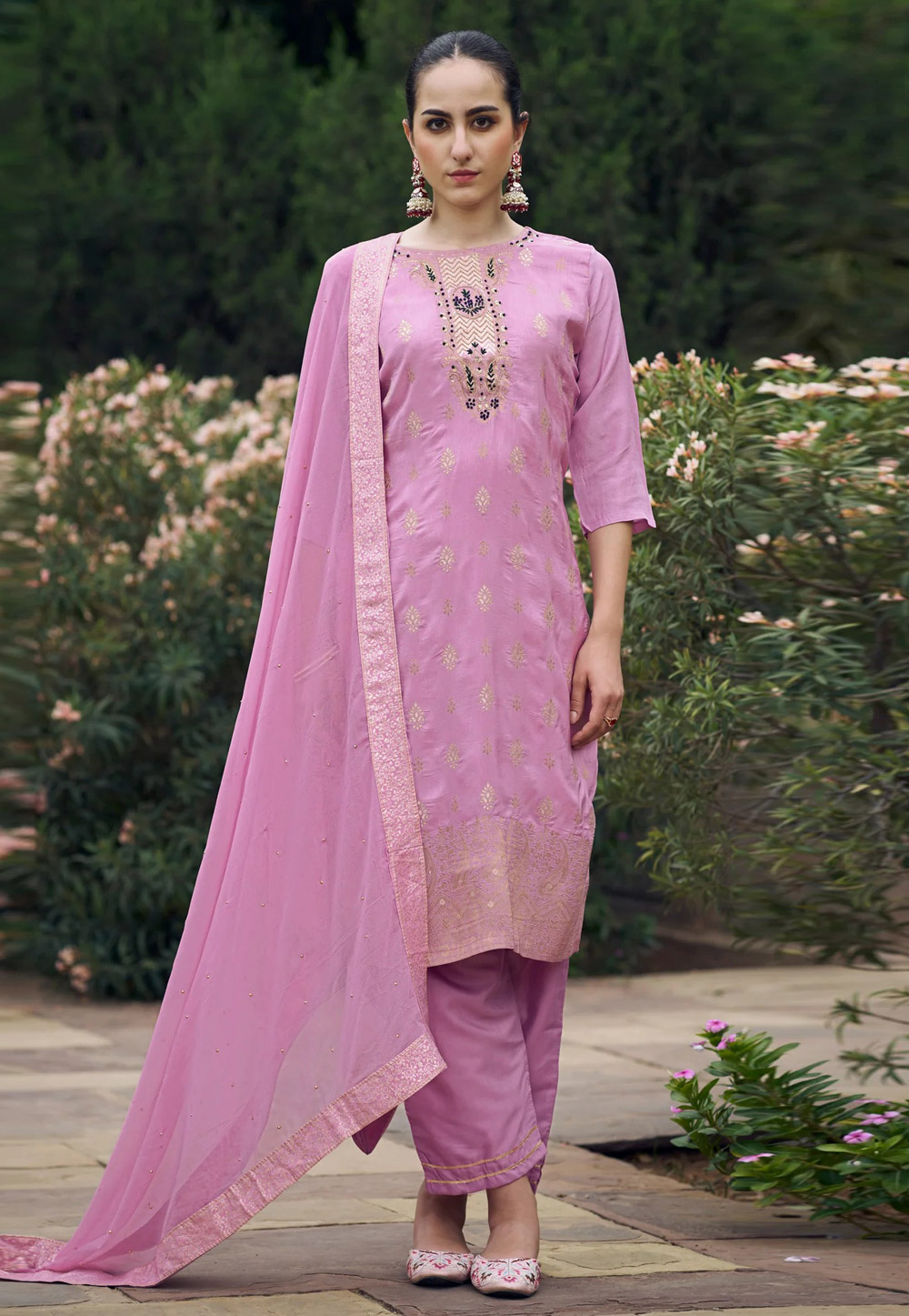 Lavender Viscose Rayon Readymade Pant Style Suit 308116