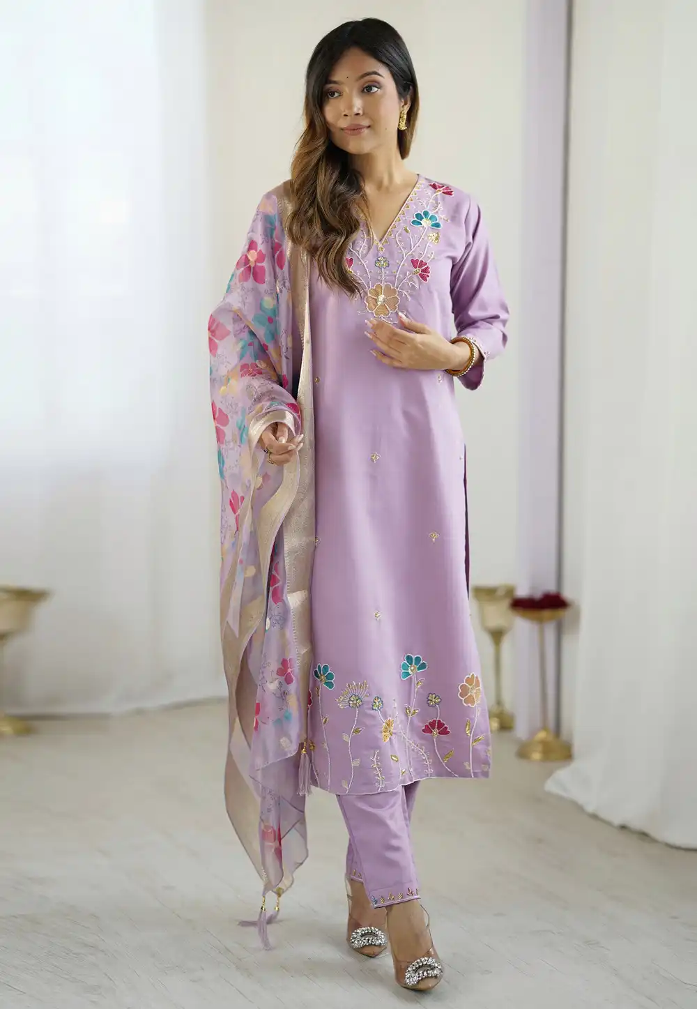 Lavender Viscose Readymade Pakistani Suit 317378