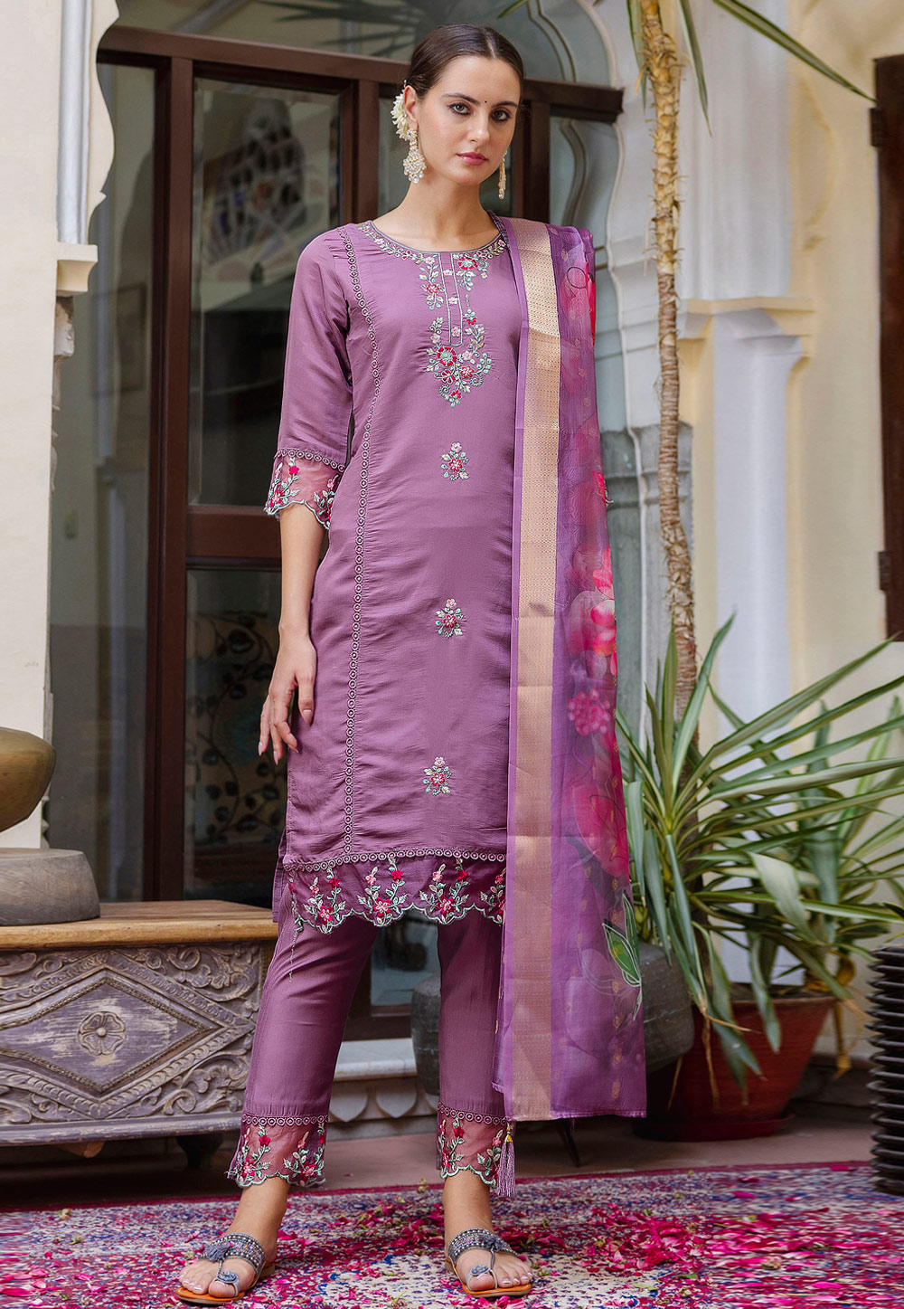 Lavender Viscose Readymade Pakistani Suit 308506