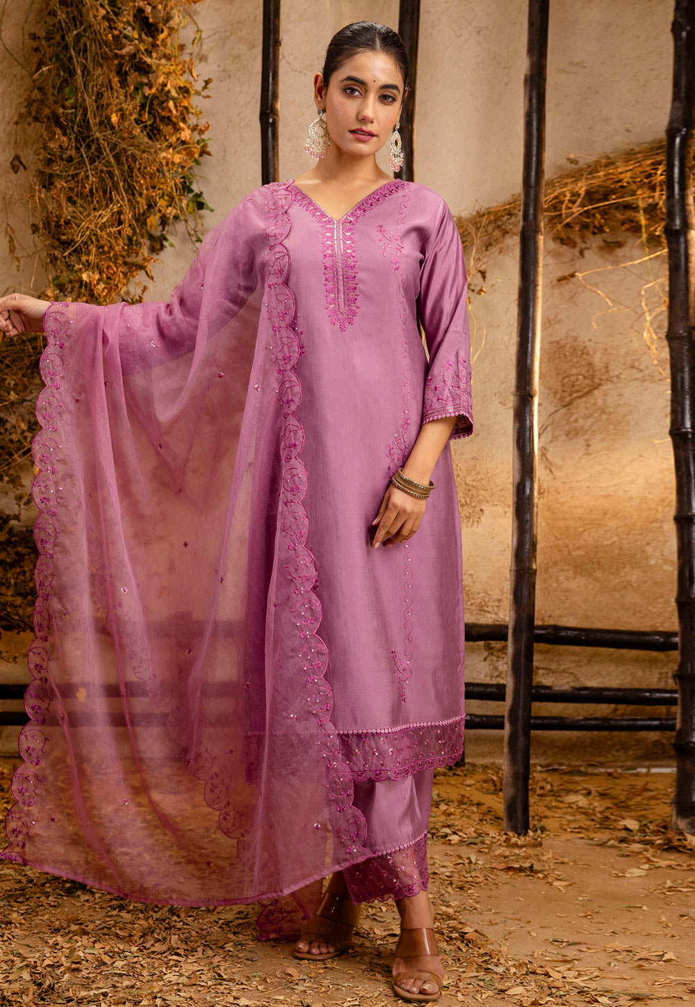 Lavender Viscose Readymade Pakistani Suit 329955