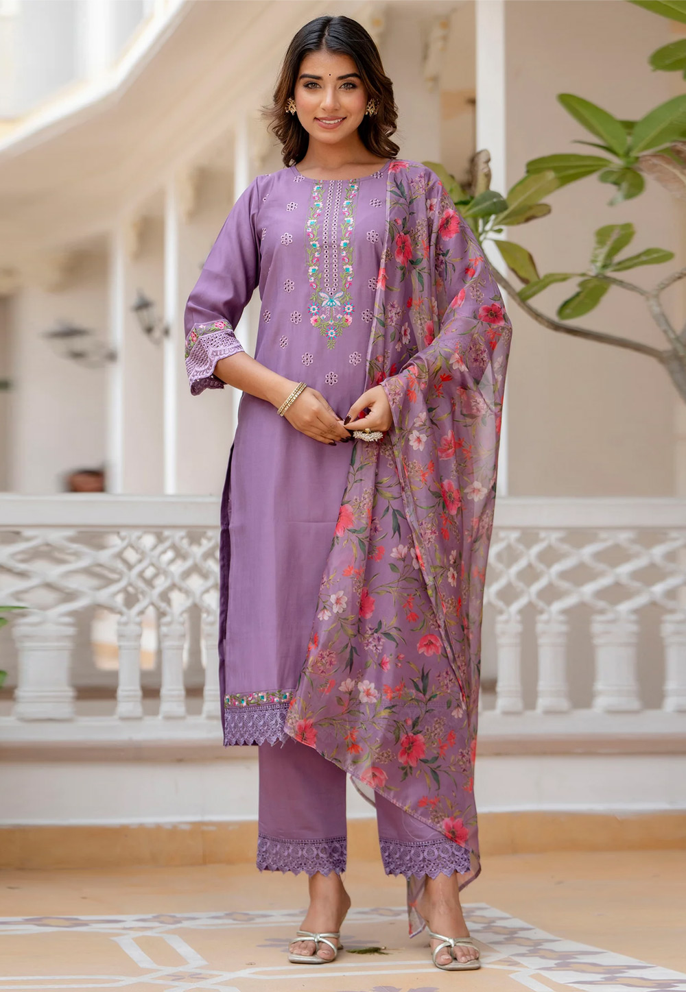 Lavender Viscose Readymade Pant Style Suit 306819