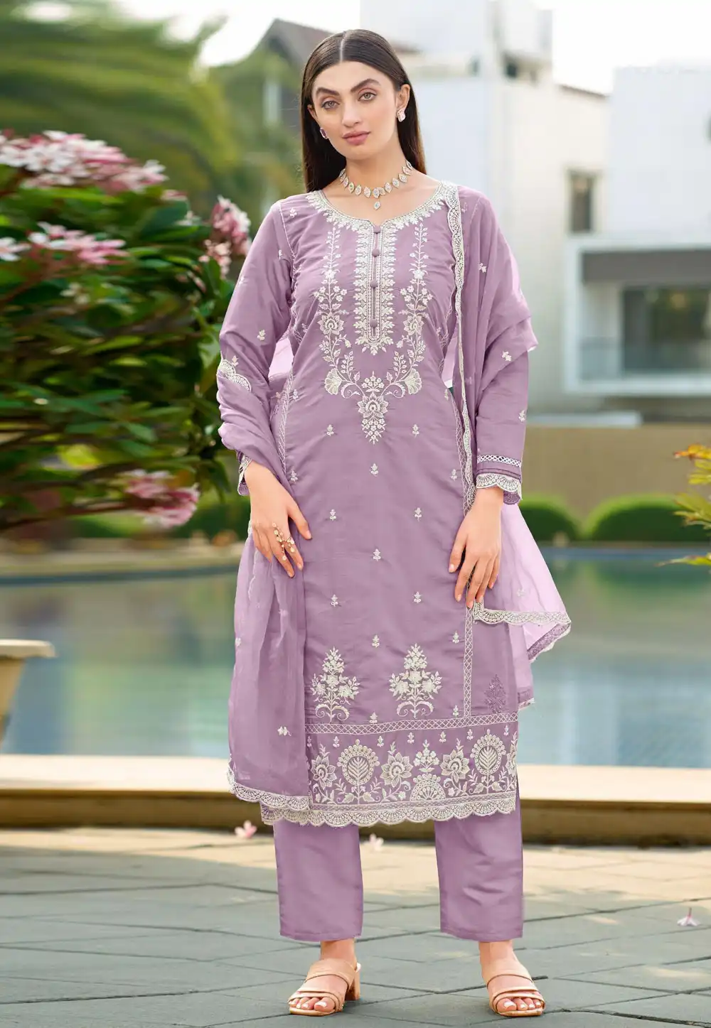 Lavender Viscose Readymade Pant Style Suit 323909