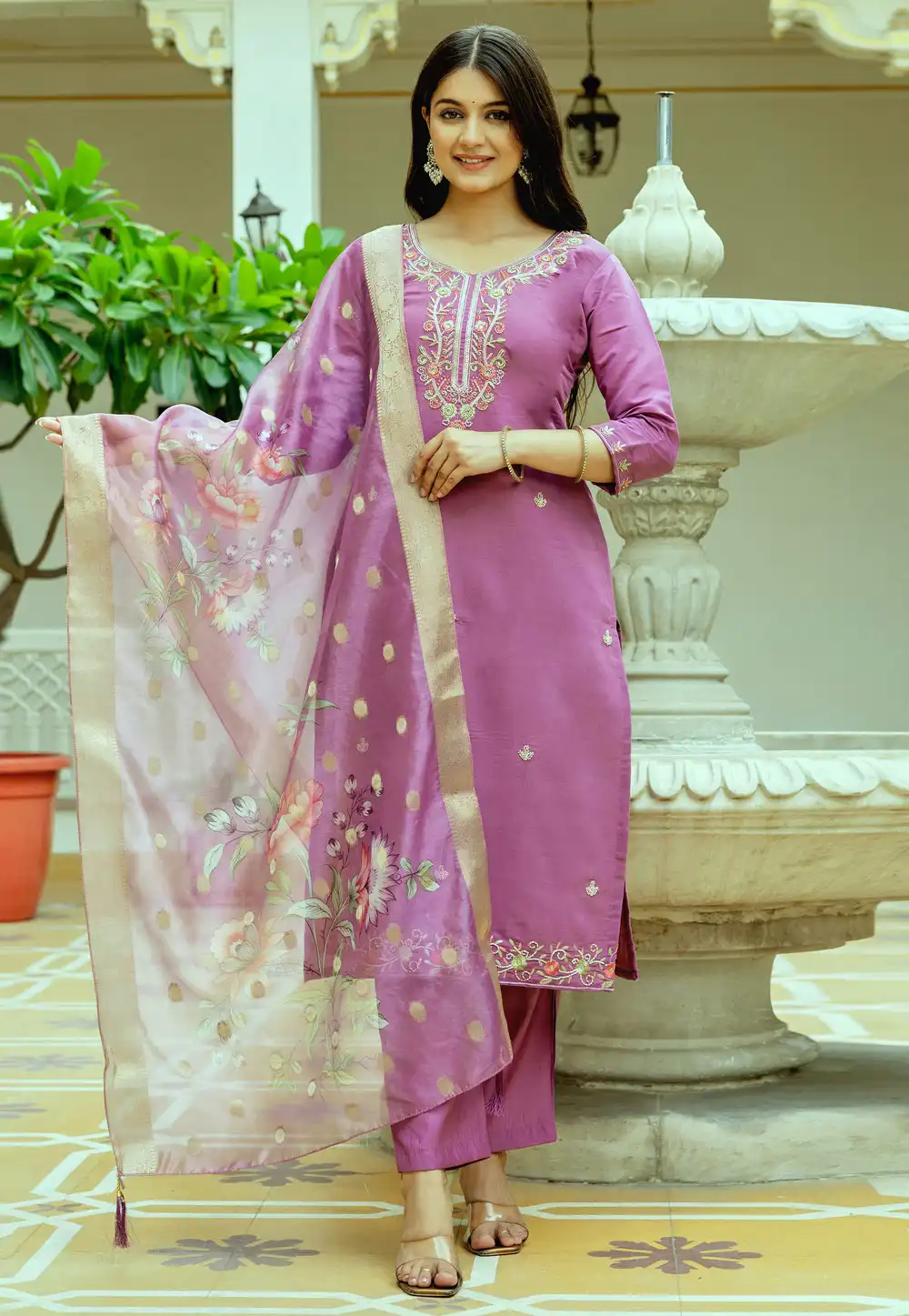 Lavender Viscose Readymade Pant Style Suit 317765