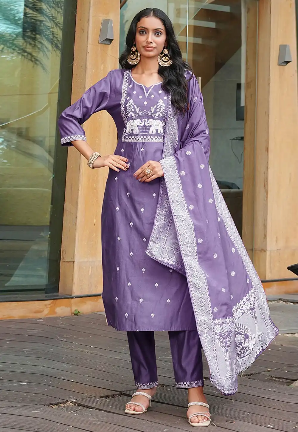 Lavender Viscose Readymade Pant Style Suit 321721