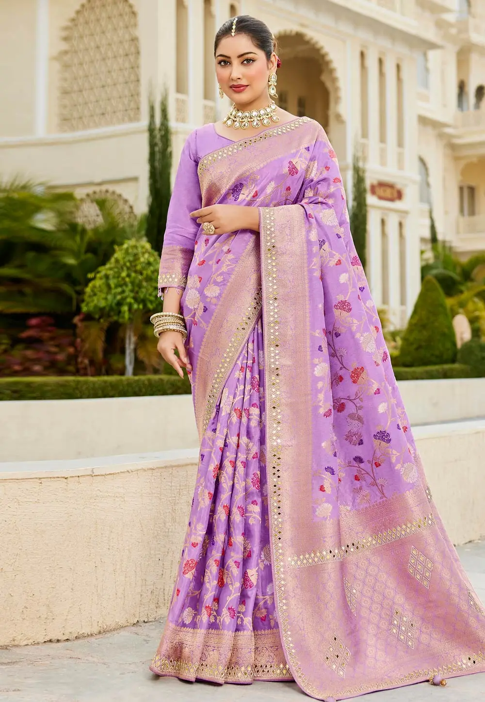 Lavender Viscose Saree With Blouse 331152