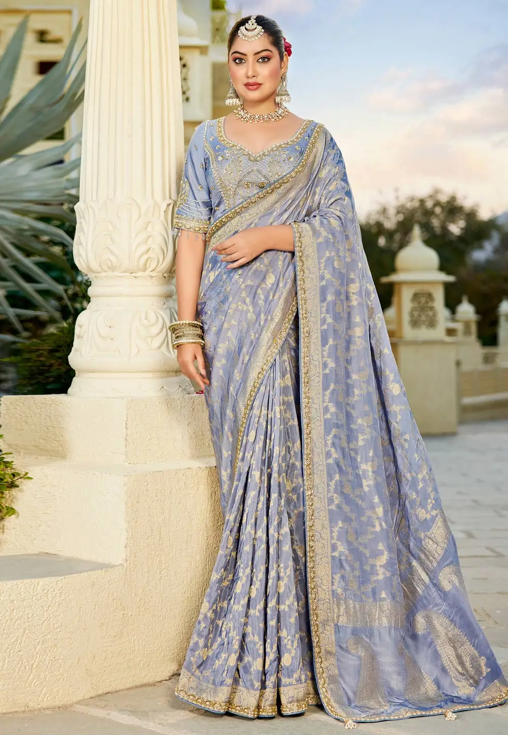 Lavender Viscose Saree With Blouse 331140