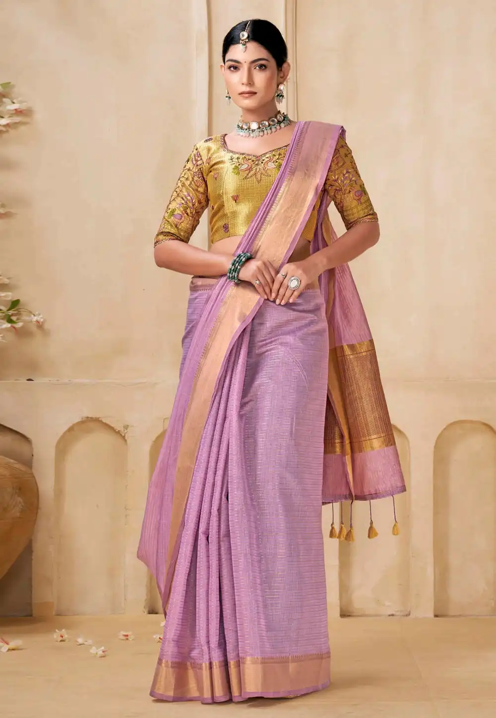 Lavender Viscose Saree With Blouse 313203